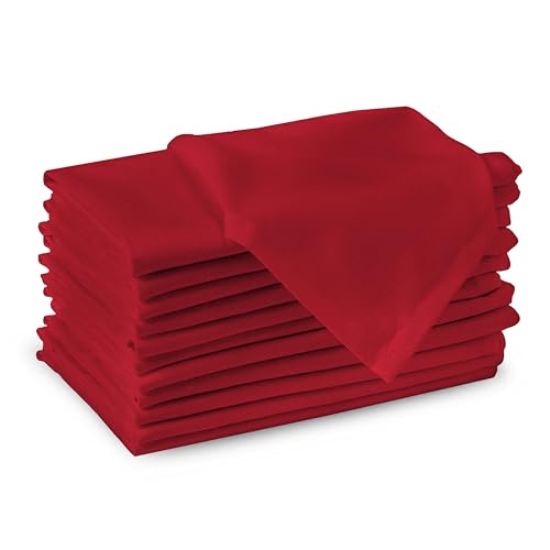 Encasa XO Servilletas de Tela de Algodón | Juego de 12 | Tamaño 43x43 cm | Color sólido Rojo Intenso Intenso | Lavable en la Lavadora