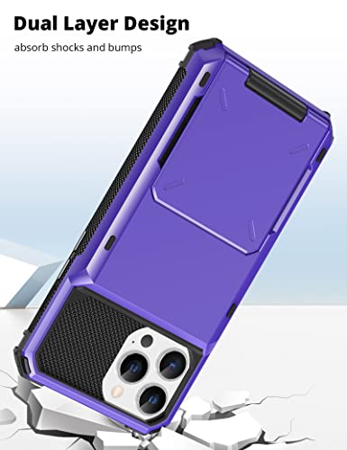 Titacute For Iphone 13 Pro Max Case Wallet 5 Credit Card Holder Flip Cover Design Id Slot Back Pocket Dual Layer Anti-Scratch Hard Shell Armor Protective Bumper For Iphone 13 Pro Max 6.7 Inch Purple #TOP4