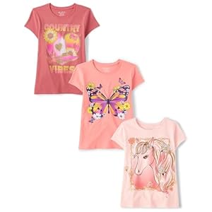 The Children’s Place Girls’ Assorted Everyday Short Sleeve Graphic T-Shirts, Multipack