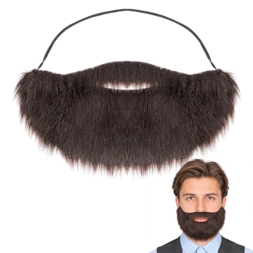 Quilax Fake Brown Beard with Elastic Band False Moustache for Adults Male Makeup Cosplay Party