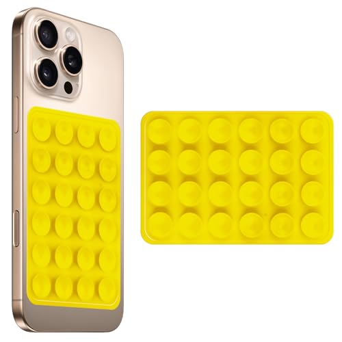 Image of amazon basics Suction Phone Case Anti-Slip Silicone Multipurpose Hands-Free Sticky Pads for Phone Case Mount for Selfies Videos Mirror Shower Car Dashboard - Yellow (1 Piece)