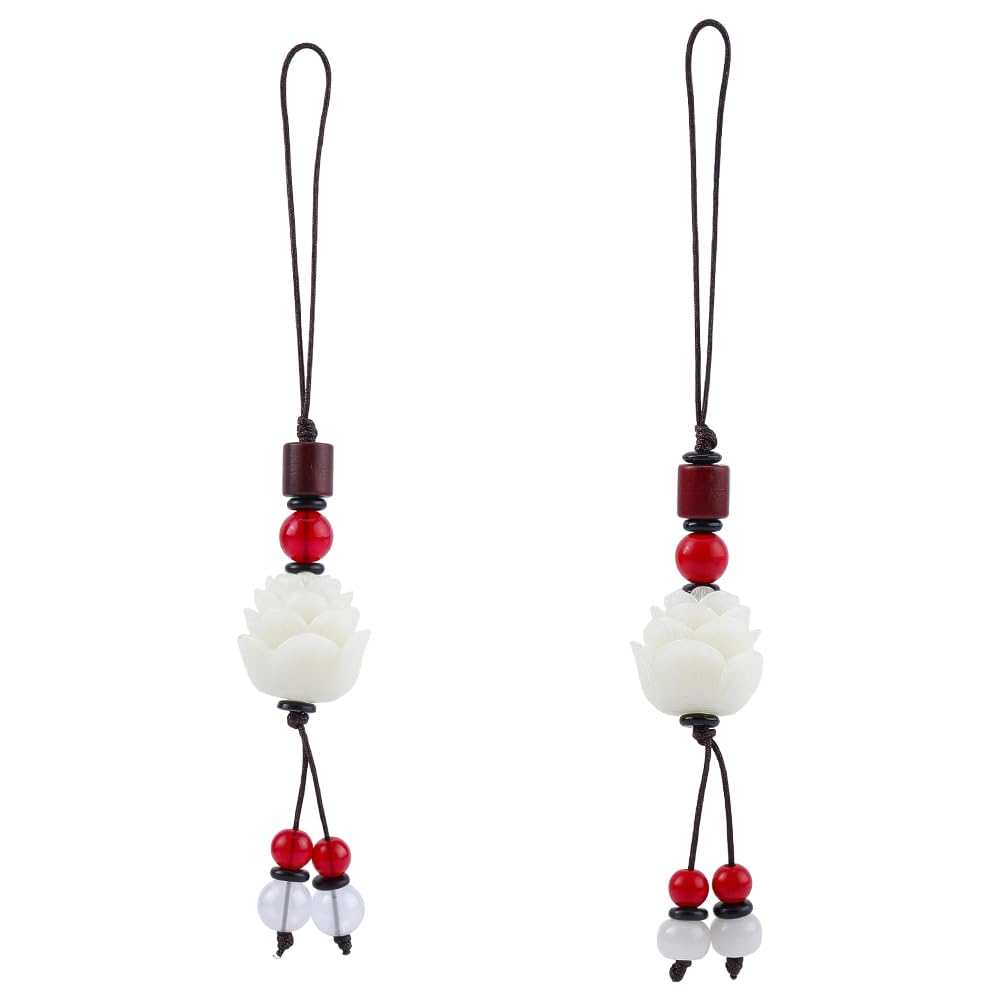 FINGERINSPIRE 2 Pièces Dragonne Lotus pour Téléphone 135~140mm de Long Charm Téléphone Lotus Perles Résine 2 Styles Accessoire Téléphones Fleur Résine pour Décoration Quotidienne et Cadeaux Expression