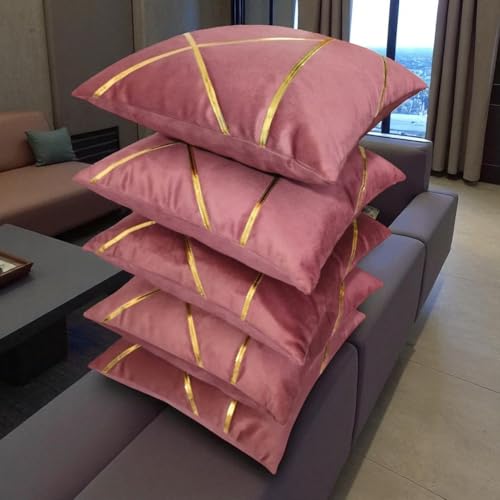 Image of Zikrak Besur Gold Stripe On Velvet|Pack of 5 Cushion Cover|for Home Decoration|Living Room Decor|Hotel Premeuim Qulaity Cushion Cover|Exclusive ON Amazon (Dusty-Pink, 20 X 20 INCH(50 X 50 CM))