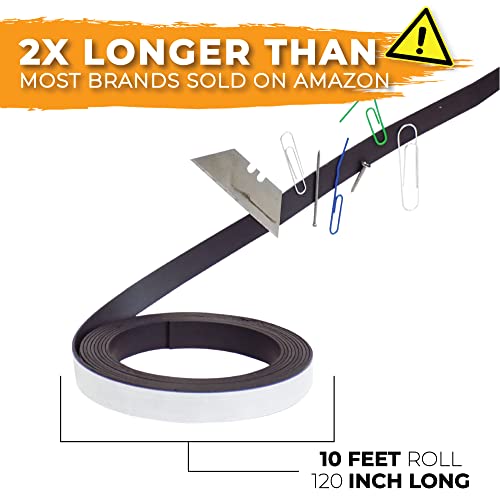 WOD MAG03-I Flexible Ultra-Thin Magnetic Tape Roll – 1/2 inch x 10 feet – Suitable Craft Magnets for DIY, Art Projects and Photos – Sticky Self Adhesive