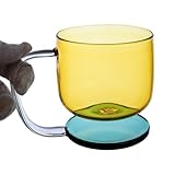 Itkcozcg Taza de vidrio transparente con base flotante con mango ergonómico visual para entusiastas de las bebidas, regalo para bebidas frías y calientes
