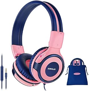SIMOLIO Kids Headphones with 94dB,85dB,75dB Volume Limited and Share Port, Headphones for Girl with Mic, Durable Children Headphone with Safe Volume, On-Ear Kids Headset for iPad/Kindle/Tablets (Pink)