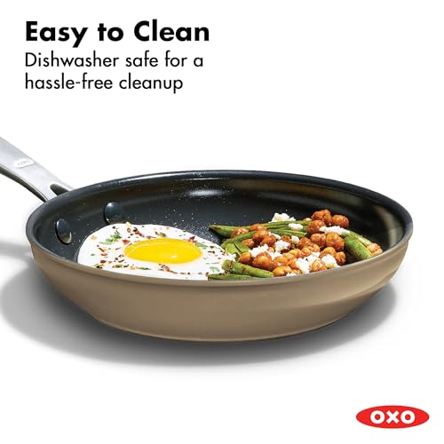 Image of OXO Enhanced 8 inch Nonstick Frying Pan Skillet, Ceramic PFAS-Free Cookware, Stainless Steel Handle, Eggs & Omelets, Dishwasher & Oven Safe, Biscuit Brown