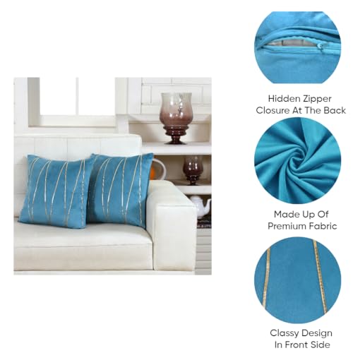 Image of Amazon Brand - Umi Gold Leather Striped Pack of 2 Throw Pillow Covers Velvet Decorative Cushion Covers Cases for Sofa Bedroom Livingroom Car 22 x 22 in Teal Color