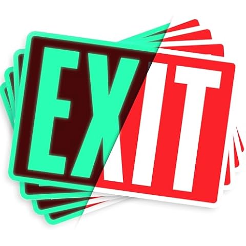Exit Sign Stickers - Glow in The Dark - 4 pcs, 10" by 7" - Ideal Illuminated Emergency Exit Signs for Business or Office - Photoluminescent and UV Protected - Apply to Door, Wall, Window Cover