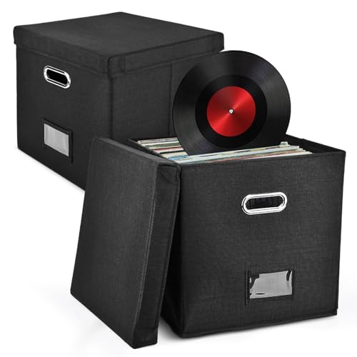 Caixa de armazenamento de discos de vinil, caixa de armazenamento de tecido de linho, 33 x 33 x 33 c