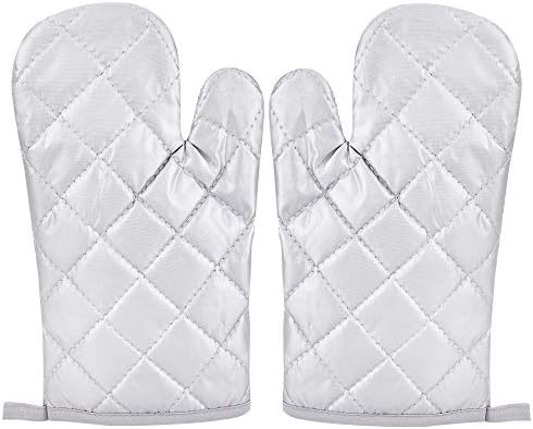 Professional Heat Resistant Baking Oven Mitts with Soft Inner Lining, Thickening Cotton Microwave Anti Ironing Gloves, Non Slip and Striped Cotton Anti Scalding Pot Holders, 2 Pcs