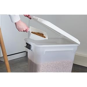 Iris Ohyama, Pet Food Storage Container 45 L for 15 kg, Flip-Up Lid, Airtight, Transparent, Shovel and Wheels, for Dog and Cat Food - Air Tight Food Container ATS-L - White Iris Ohyama, Pet Food Storage Container 45 L for 15 kg, Flip-Up Lid, Airtight, Transparent, Shovel and Wheels, for Dog and Cat Food – Air Tight Food Container ATS-L – White