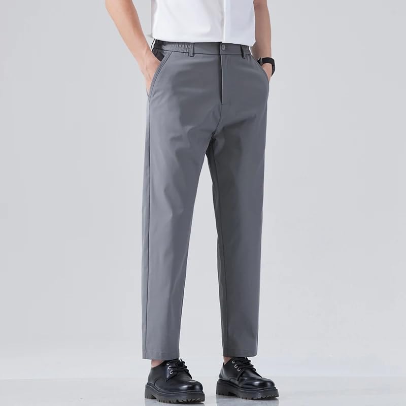 Spring Summer Thin Ice Silk Suit Pants Men's Business Straight Slim Ankle Length Casual Pants Male4