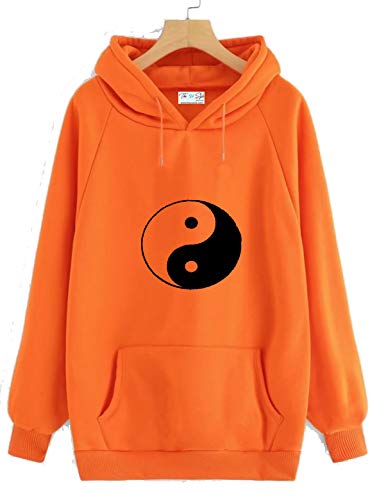 Orange Hoodie with Black Print: YIN YANG/Hoodie for Men & Women/Warm Hoodie/Unisex Hoodie