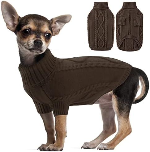 Winter Dog Sweater Warm Puppy Clothes, Turtleneck Knit Cat Sweater, Pullover Christmas Holiday Pet Outfits Apparel for Medium Dogs, Haze Blue L