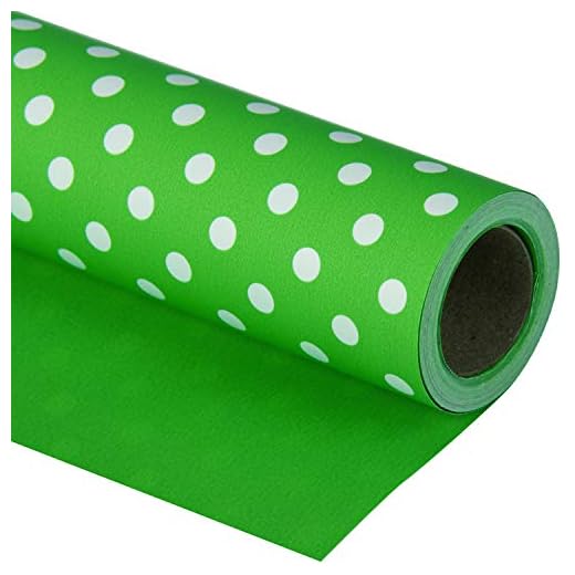 WRAPAHOLIC Reversible Wrapping Paper - Green and Polka Dot Design for Birthday, Holiday, Wedding, Baby Shower Wrap - 30 inch x 33 feet
