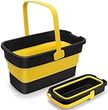 Collapsible Mop Bucket for Cleaning with Handle, Silicone Square Wash Bucket for Windows Cleaning Car Washing,Cleaning Supplies Organizer Plastic Water Bucket for Storage Household use, 3-Gallon