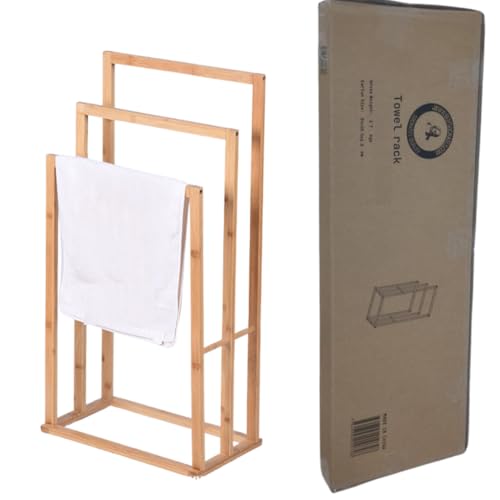 Bamboo 3-Tier Freestanding Towel Rack Stand for Bathroom, Laundry Room – Space-Saving Wooden Towel Holder for Bath Towels, Hand Towels & Blankets – Stable, Easy Assembly