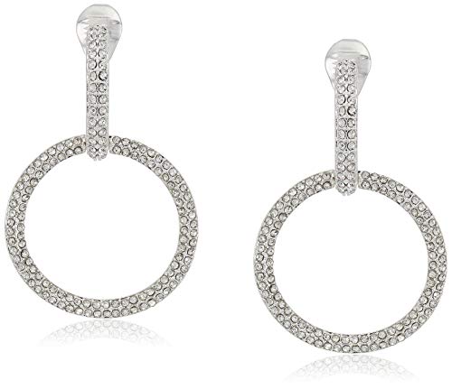 Anne Klein Women's Clip Earrings Pave Drop Hoop, Silver