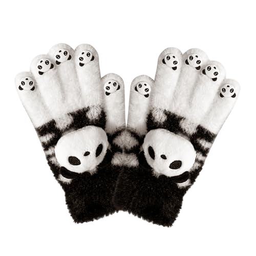 Guantes de invierno de punto – Guantes suaves con dedos completos | Lindos guantes de ciclismo panda para mujer, adultos, estudiantes, viajeros, viajes, aventuras, salidas familiares, escuela, cálidos