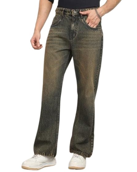 M Q Denim Men’s Straight Fit Cotton Denim Jeans | Mid-Rise Waist | Whisker Spray | Comfortable Casual & Everyday Wear Jeans