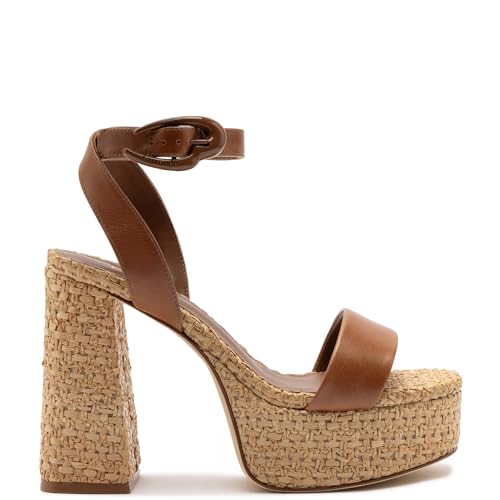 Dolly Verona Sandal In Caramel Leather And Natural Raffia