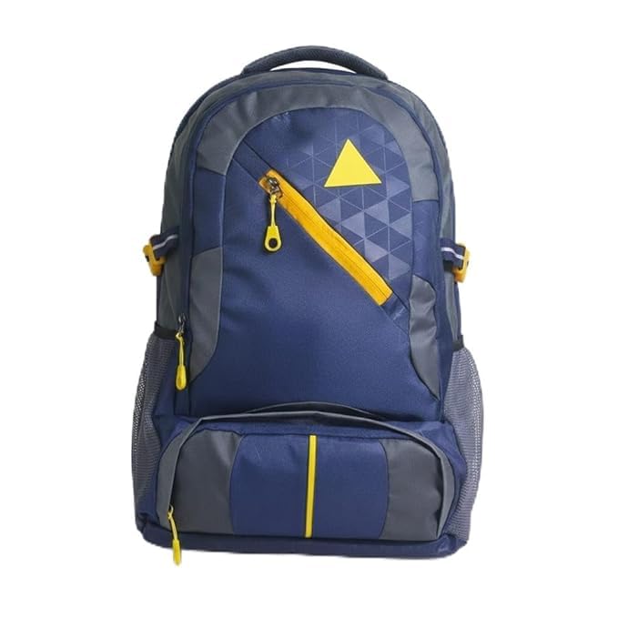 KrpValue Outdoor Backpack, Navy Blue and Grey with Yellow Accents, 21x12x6 Inch, Padded Shoulder Straps, Mesh Pockets, Ventilated Back Panel, Multiple Compartments, Geometric Pattern Design-image-19