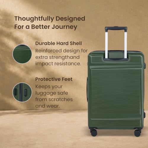Image of SWISS MILITARY Pascal Hard Trolley Luggage Set of 2 (Medium 68cm + Large 79cm) PC Suitcases Anti-Theft Zippers with 3-Dial Combination Lock, 360 Spinner Wheel, Wet Pocket & Aluminium Handle Olive