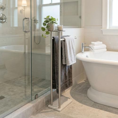 Songtec-Towel-Rack-Stand-for-Bathroom-2-Tier-Freestanding-Towel-Holder-for-Bath-Towels-Practical-Shelf-on-Top-Heavy-Duty-Bathroom-Accessories-No-Drilling-Required