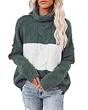 ANCAPELION Women’s Christmas Sweater Pullover Jumpers Turtleneck Cable Green Sweater Pullover Long Sleeve Knitted Basic Sweatshirt for Women