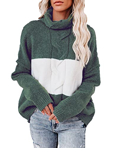 ANCAPELION Women’s Christmas Sweater Pullover Jumpers Turtleneck Cable Green Sweater Pullover Long Sleeve Knitted Basic Sweatshirt for Women