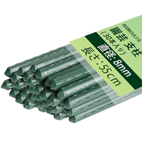 支柱 園芸 55cm、直径8mm 30本入り1組、イボ付 鋼管製の園芸支柱 トマト、キュウリ、豆類、花、鉢植えなど植物に適用、家庭菜園 園芸用品