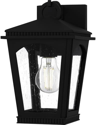 Quoizel Huck Outdoor Wall Lantern, 10.5 Inch 1-Light Earth Black Wall Sconce, Industrial Light Fixture, 100W Medium Base Bulb, Outside Lights for Patio, Porch, Front Door & Backyard