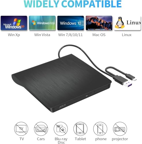 Image of External CD DVD Drive,USB 3.0 and Type-C CD DVD Disc Reader Writer Burner Player,Slim and Portable CD DVD + /-RW Optical Drive for PC Laptop Desktop MacBook Mac Windows 7 /8.1 /10 /11 Linux OS Apple