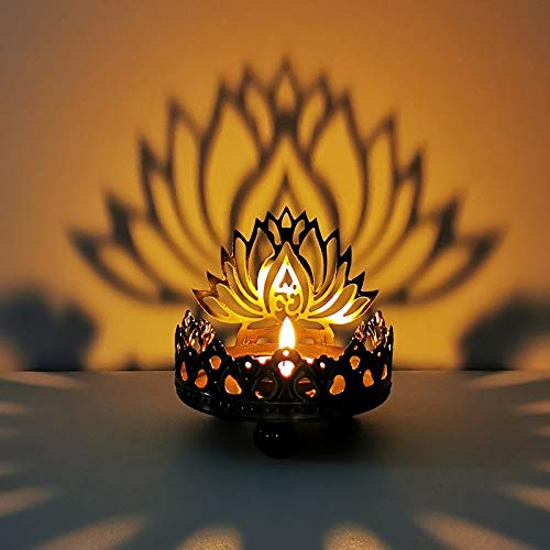 Kelendle Shadow Lotus Tealight Candle Holder Metal Votive Wraps Candle Light Holder Stand Table Decorative Showpiece for Living Room Office Lucky Figurine Home Decor Buddha Statue