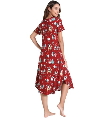 Image of NACHILA Nightgowns for Women-Viscose Made from Bamboo, V Neck Sleepshirts Short Sleeve Sleepwear Cool Nightshirt