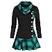 Produktbild TEFIIR Damen Langarm Unregelmäßiger Saum Karierter Knopf Rollkragen Tartan Tunika Sweatshirt Pullover Strickpullover Blusen Langarm Oberteile Tops