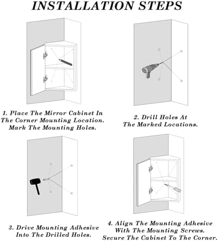 Corner Bathroom Mirror Cabinet - Stainless Steel Frame, HD Silver Mirror, 2 Shelves, Space-Saving Triangle Locker for Bedroom & Apartment Storage