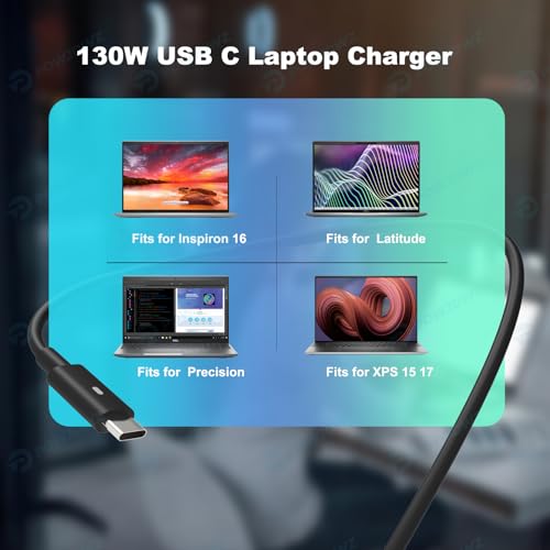 Image of 130W USB Type C Laptop Charger Compatible with Dell XPS 15 17 9500 9510 9520 9530 9700 9710 9720 2in1,Precision 5550 5560 5530 5570 5470 5480 5760,Latitude 5431 5531 AC Adapter Computer Power Cord