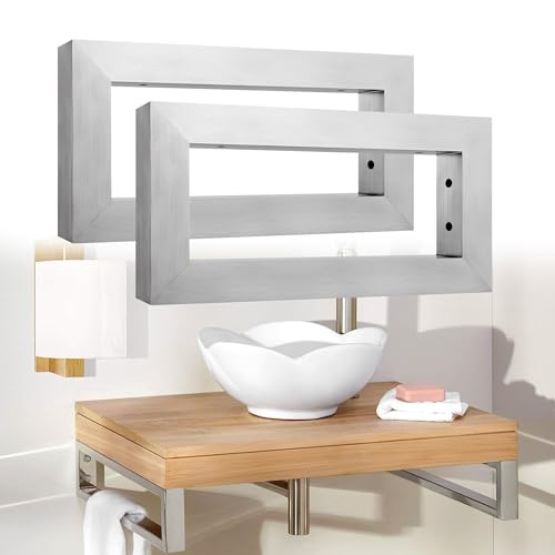 LARS360 Wandkonsole für Waschtisch 2 Stück 300x150 mm Wandkonsole stabil Waschtischhalterung, Metall Rergalhalter, Handtuchhalter Gebürsteter Rostfreier Stahl, Silber