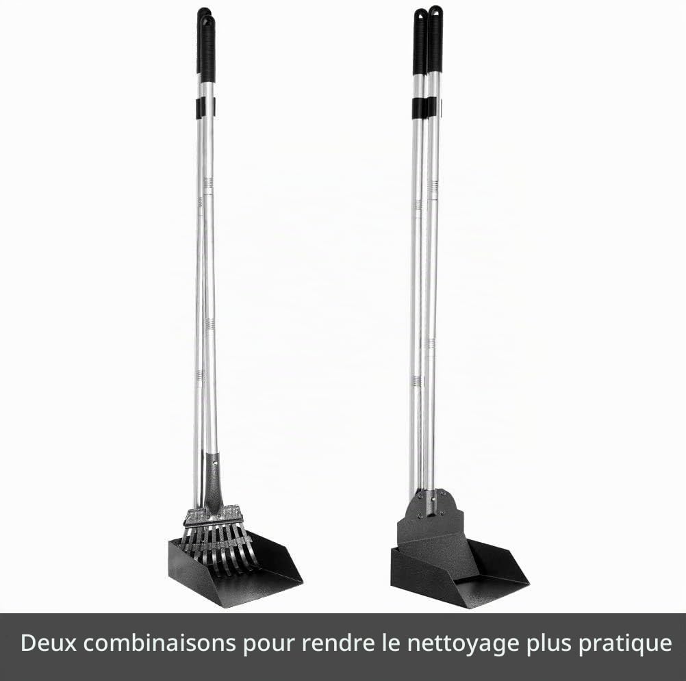 Pelle Ramasse Crottes pour Chiens et Râteau Métal, Kit de Ramasse Crotte de Jardin, 106cm de Long Manche, Kit 3 Pack