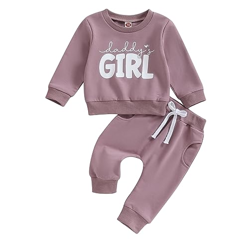 Ursobutegl Daddys Girl Toddler Baby Clothes Long Sleeve Sweatshirt Pullover Top Jogger Pants Infant Fall Winter 2 Piece Outfits(Purple-Daddys Girl, 2-3 Years)
