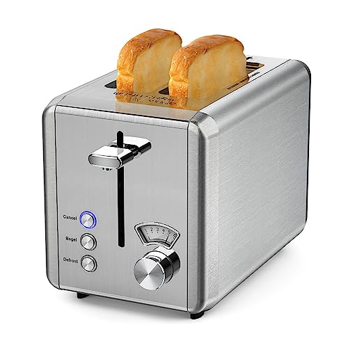 Whall Toaster 2 Slice Stainless Steel Toasters With Bagel, Cancel, Defrost Function, 1.5In Wide Slot, 6 Shade Settings, Removable Crumb Tray, High Lift Lever, For Various Bread Types (850W) #TOP27