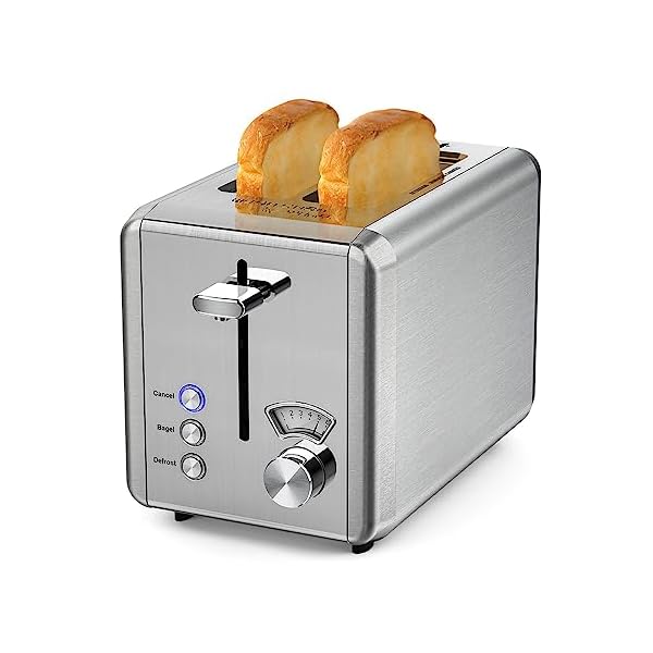 whall Toaster 2 slice Stainless Steel Toasters with Bagel, Cancel, Defrost Function, 1.5in Wide Slot, 6 Shade Settings, Removable Crumb Tray, High Lift Lever, for Various Bread Types (850W), silver