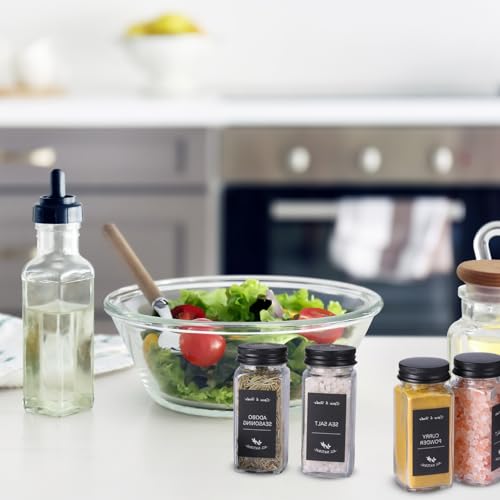 CUCUMI 48pcs Spice Jars, 4oz Glass Spice Jars with 336 Labels - Shaker Lids, Collapsible Funnel, Brush and Marker, Seasoning Bottles for Spice Rack Drawer Cabinet