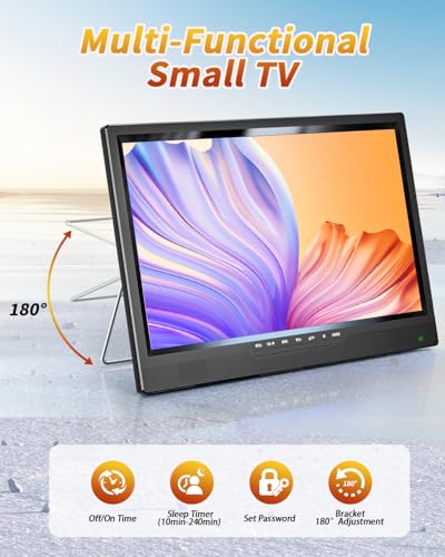 DESOBRY 19-Zoll Fernseher, 1080P Kleiner Fernseher DVB-T2-Tuner mit Antenne, Wiederaufladbarer TV HDMI AV USB Eingang, Tragbarer 12V TV für Camping, Wohnmobil, küchen