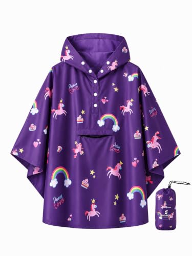 Image of SaphiRose Lightweight Kids Rain Poncho Jacket Waterproof Outwear Rain Coat