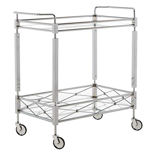 Safavieh Home Collection Ingrid Chrome And Tempered Glass 2-Tier Rectangle Bar Cart #TOP2