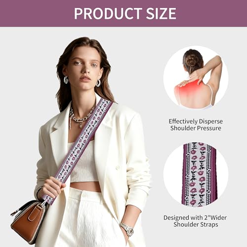 Image of Purse Strap, Adjustable Embroidery Flower 2 Inch Wide Purse Straps Replacement Crossbody for Women