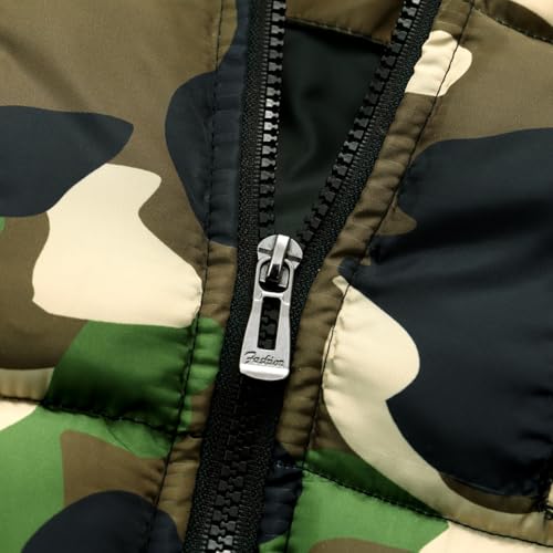 Boys Winter Outerwear Hooded Coat Lightweight Warm Cotton Jacket with Fur Trimmed Hood, Boys Camo Jacket 2-9Y3